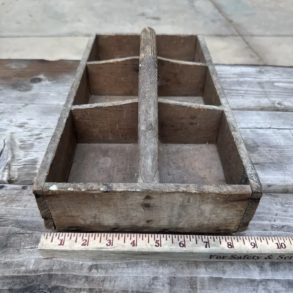 Vintage 6 Comp Wood Garden Tool Tote Caddy Toolbox Handmade Carpenters
